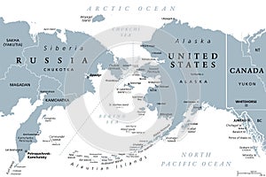 Russia and United States, maritime boundary, gray political map photo