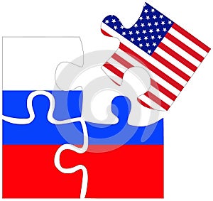 Russia - USA : puzzle shapes with flags