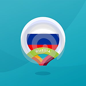 Russia vector flag map location pin. European football 2020 tournament final stage. Official championship colors and style