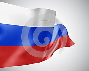 Russia, vector flag with waves and bends waving in the wind on a white background