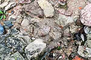 Russia, Veliky Novgorod, August 2021. Fragment of an archaeological excavation of old stone masonry.