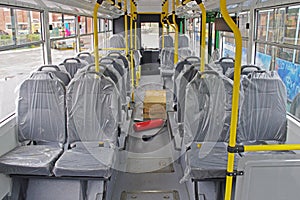 Salon of trolleybus Trolza-5275.07 `Optima` in original packaging with a box of spare parts in Vidnoe