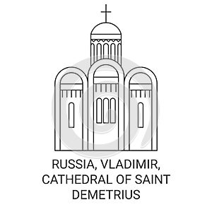 Russia, Vladimir, Cathedral Of Saint Demetrius travel landmark vector illustration