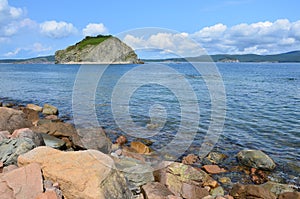 Russia, Vladivostok, Amur Bay, the view for the island Malyy from the island of Klykov in sunnny day photo