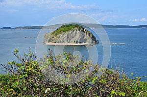 Russia, Vladivostok, Amur Bay, the view for the island Malyy from the island of Klykov in sunny weather photo