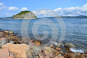 Russia, Vladivostok, Amur Bay, the view for the island Malyy from the island of Klykov in sunny weather photo