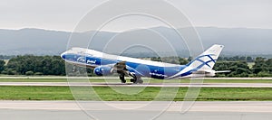 Cargo aircraft Boeing 747-BF of AirBridgeCargo Airlines company on a runway. Aviation and transportation