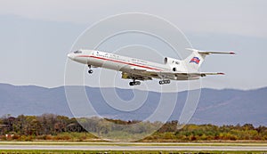 Passenger aircraft Tupolev Tu-154 of Air Koryo North Korea takes off. Aviation and transportation