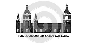 Russia, Volgograd, Kazan Cathedral, travel landmark vector illustration