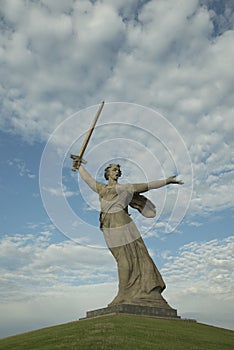 Russia, Volgograd - May 23, 2018: Sculpture Motherland - the compositional center of the monument-ensemble to the Heroes