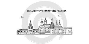 Russia, Vologda, Ferapontov Monastery city skyline isolated vector illustration, icons