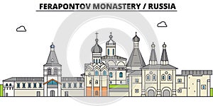 Russia , Vologda, Ferapontov Monastery ,  travel skyline vector illustration.