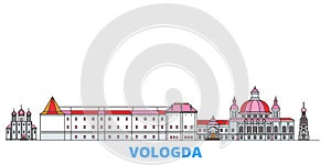 Russia, Vologda line cityscape, flat vector. Travel city landmark, oultine illustration, line world icons