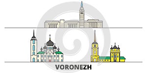 Russia, Voronezh flat landmarks vector illustration. Russia, Voronezh line city with famous travel sights, skyline