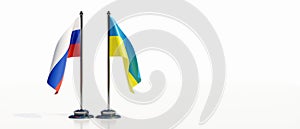 Russia vs Ukraine, war, conflict. Miniature flag opposed isolated on white background. 3d render