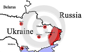 Russia vs Ukraine. World map illustration, war between Russia and Ukraine, attacks, war crisis, Political conflict