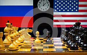 Russia vs USA, chess like geopolitics game photo