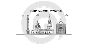 Russia, Yakutsk city skyline isolated vector illustration, icons