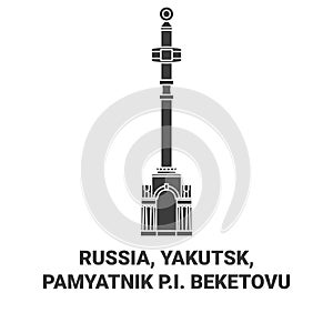Russia, Yakutsk, Pamyatnik P.I. Beketovu travel landmark vector illustration