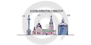 Russia, Yakutsk tourism landmarks, vector city travel illustration