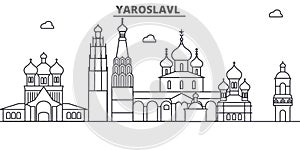 Russia, Yaroslavl architecture line skyline illustration. Linear vector cityscape with famous landmarks, city sights
