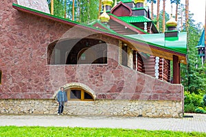 Temple of St. Seraphim of Sarov in the monastery in honor of the holy royal martyrs `Ganina Yama` on a summer sunny day