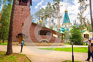 Temple of St. Seraphim of Sarov in the monastery in honor of the holy royal martyrs `Ganina Yama` on a summer sunny day