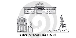 Russia, Yuzhno Sakhalinsk line travel skyline set. Russia, Yuzhno Sakhalinsk outline city vector illustration, symbol