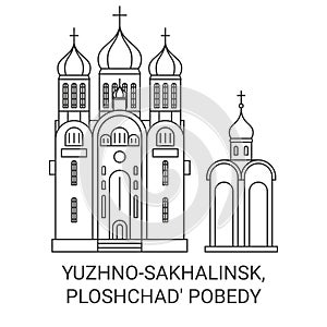 Russia, Yuzhnosakhalinsk, Ploshchad' Pobedy travel landmark vector illustration