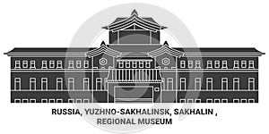 Russia, Yuzhnosakhalinsk, Sakhalin , Regional Museum travel landmark vector illustration