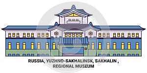 Russia, Yuzhnosakhalinsk, Sakhalin , Regional Museum travel landmark vector illustration