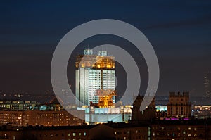 Russian Academy of Sciences at night and roofs of photo