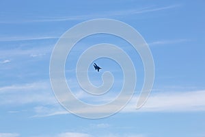 The Russian Air Force SU30-SM team performs demonstrations