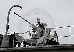 Russian Anti Aircraft Cannon On A Ship Deck