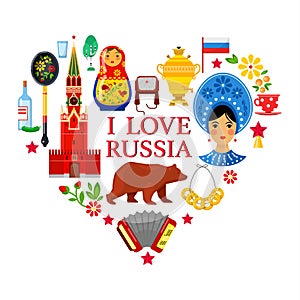Russian attributes in shape of heart