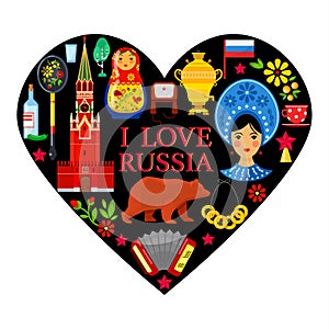 Russian attributes in shape of heart