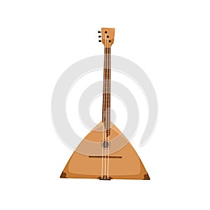 Russian balalaika. Folk plucked string acoustic music instrument. Traditional wooden object from Russia. Colored flat