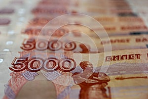 Russian banknote of 5000 five thosand roubles close up background of money