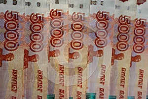 Russian banknote of 5000 five thosand roubles close up background of money