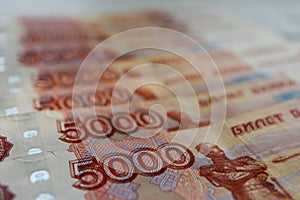 Russian banknote of 5000 five thosand roubles close up background of money