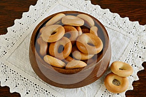 Russian baranka in wooden bowl photo