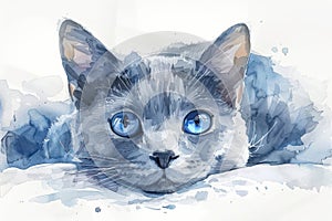 Russian Blue watercolor, isolated on white background