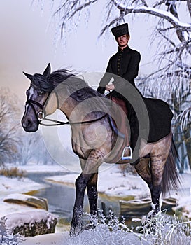 Russian Boyar aristocrat on horse in winter