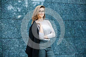 Russian business lady. Female business leader concept. Portrait Of Successful Business Woman