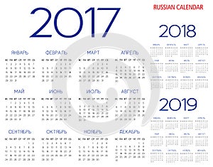 Russian Calendar 2017-2018-2019 vector