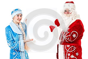 Russian Christmas characters Ded Moroz, Father Frost, and Snegurochka. Snow Maiden. Isolated