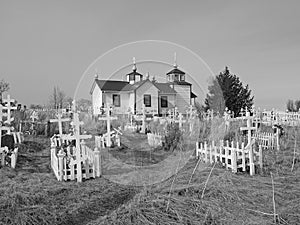 Russian church black and white