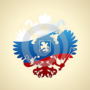 Russian coat of arms double-headed eagle. Symbol of imperial Russia flag