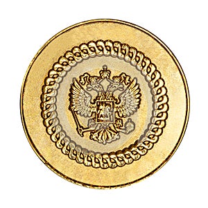 Russian coat of arms on the gold medal, isolated