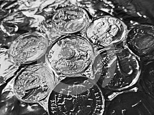 Russian coins rubles on a table